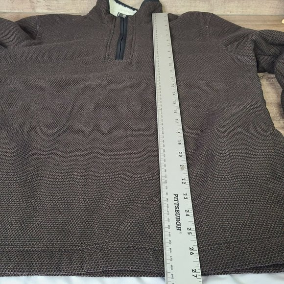 Orvis Sweater Men Sz MED 1/4 Zip Brown Waffle Knit Sherpa Lined Pullover - Picture 5 of 7